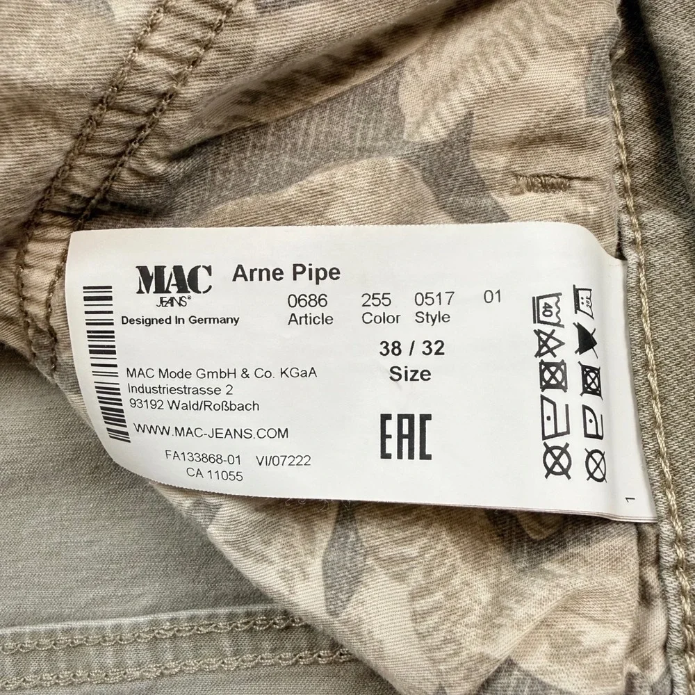 MAC Jeans Arne Pipe Mens 38x32 Slim Fit Pants Olive Taupe German Designed EUC‎